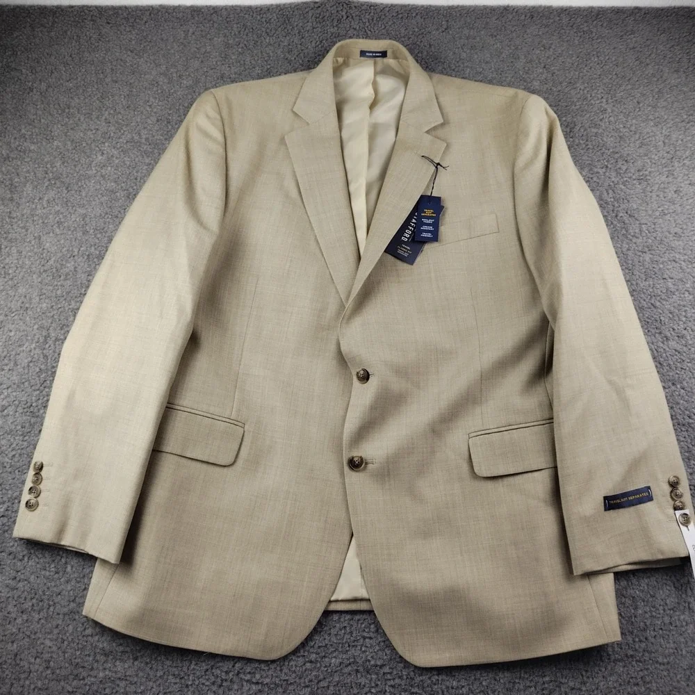 Stafford Travel Suit Separates Tan Blazer Classic Fit 46 Reg Wool Blend NWT